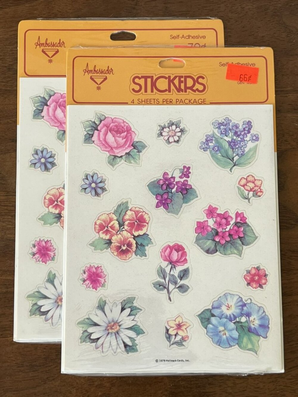2 Sealed Vtg. 1979 Floral Ambassador Hallmark Sticker Packages Flower Stickers